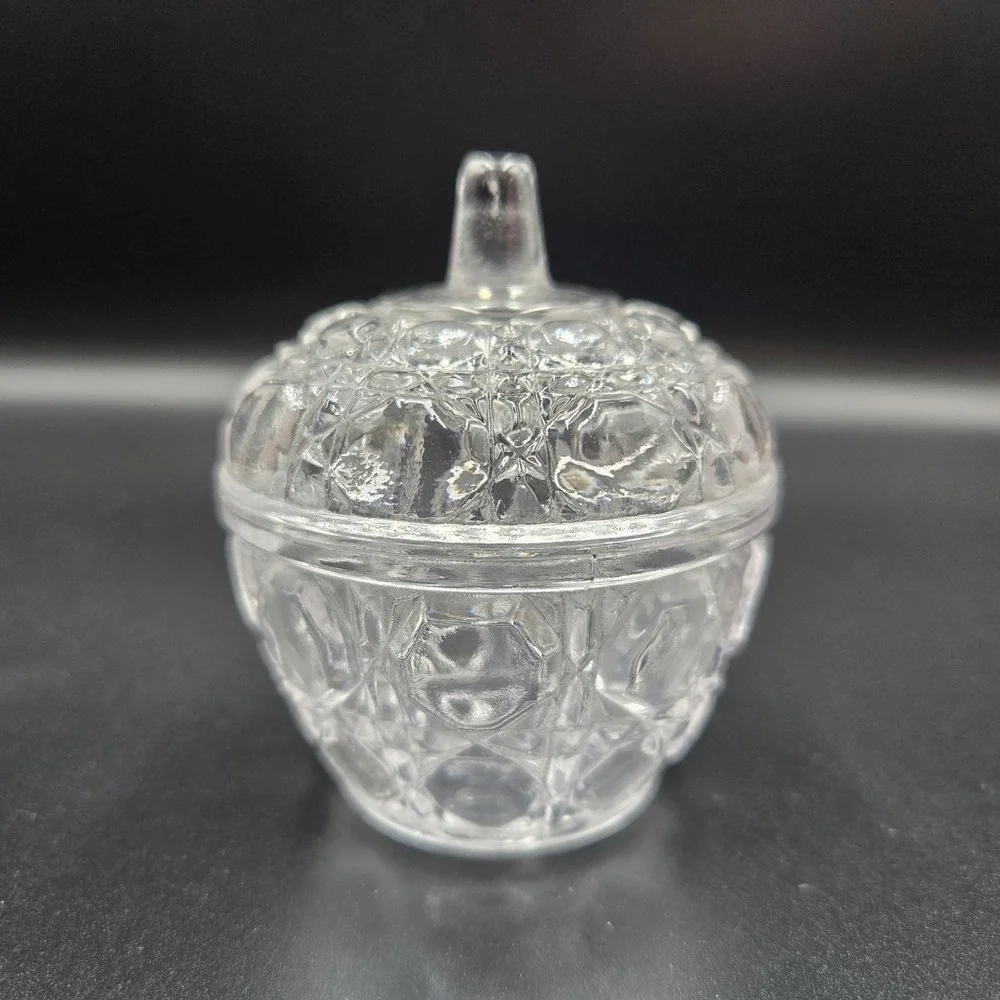 VTG MCM Cut Crystal Glass Lidded Sugar/Condiment Jar‎ Apple Elegant Cottagecore